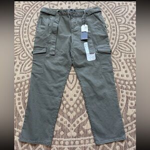 NWT 1822 Sz 16 Denim Army Green Utility Cargo Pants With Tie/Belt Pockets NEW